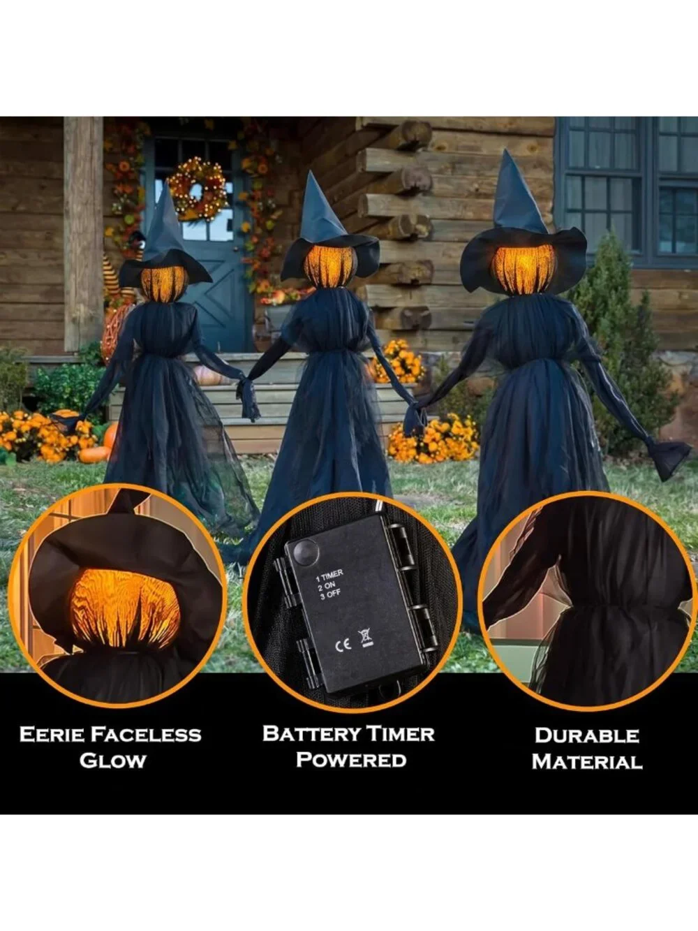 Spooky 4ft LED Halloween Witches with Hats - Weatherproof Garden Stakes Decor